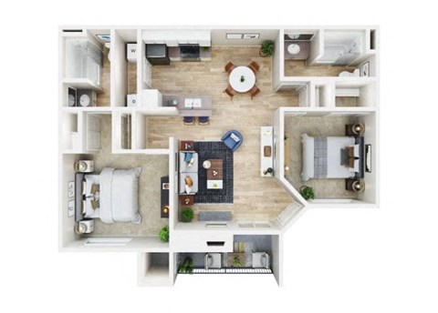 Floor plan for 2 beds, 2 baths, 901 sqft